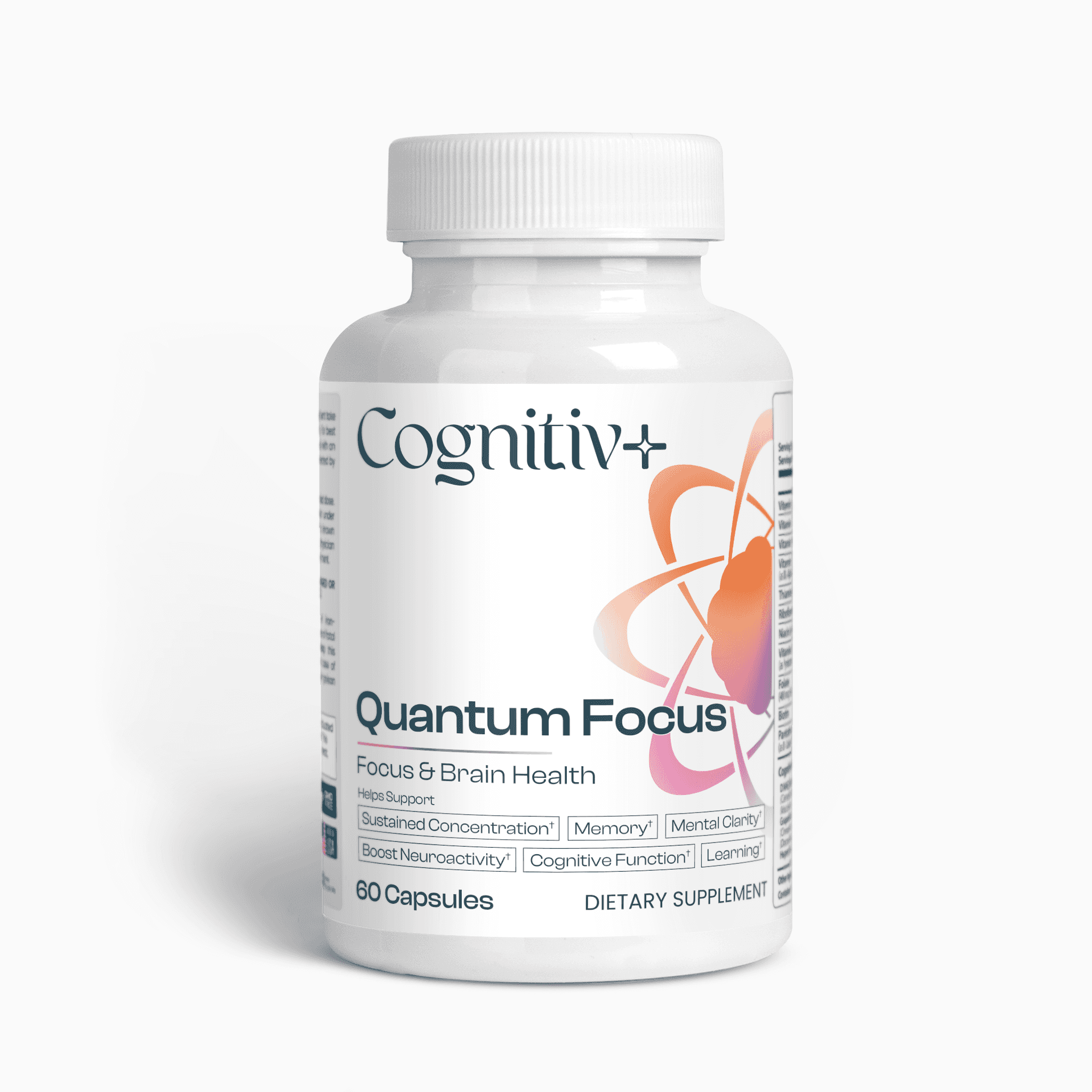 Quantum Focus by Cognitiv+ specialty supplement bottle by Cognitiv+ for brain health, featuring nootropic blend for focus, mental clarity, and cognitive support.